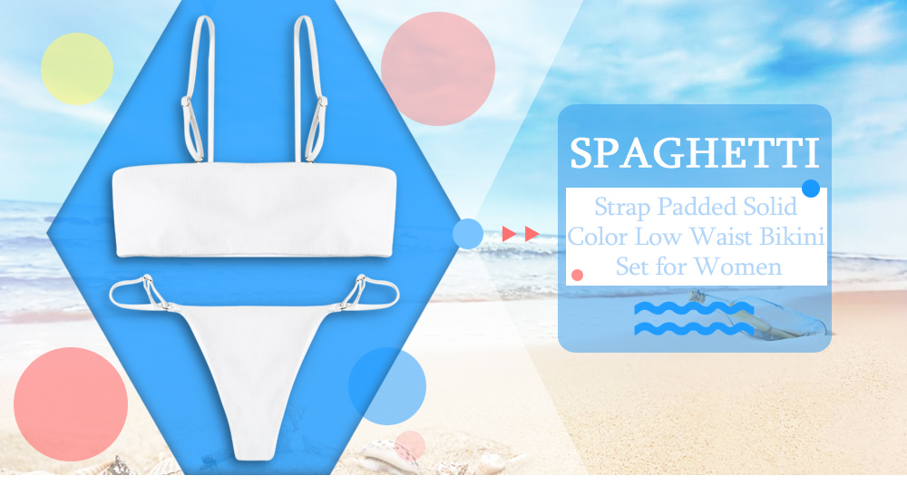 Spaghetti Strap Strapless Padded Solid Color Low Waist Women Bikini Set