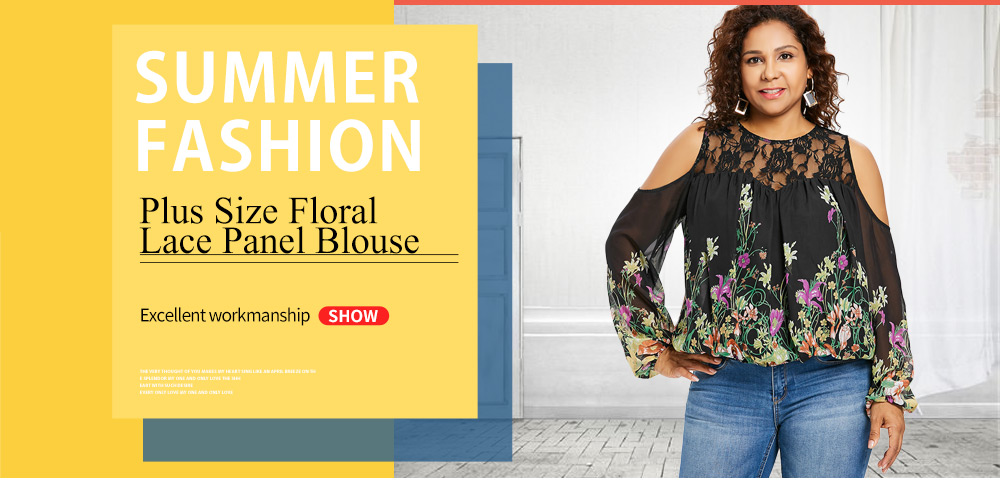 Plus Size Floral Lace Panel Blouse