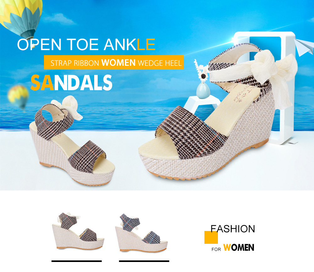 Trendy Open Toe Ankle Strap Women Wedge Heel Sandals