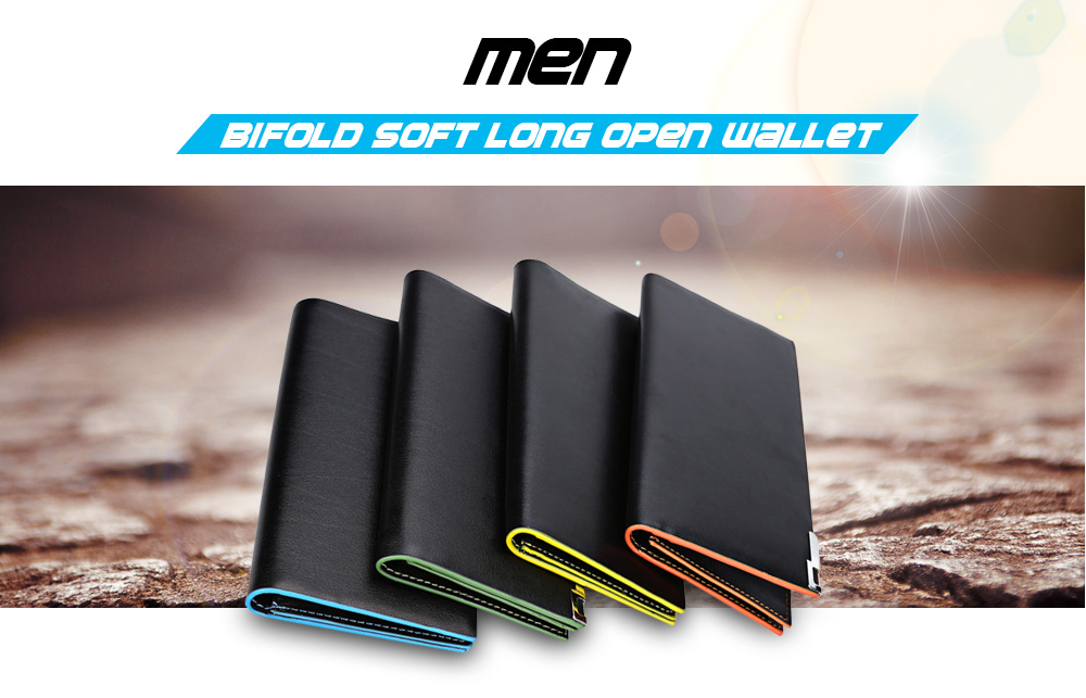 Men Contrast Color Thin Vertical Two Fold Soft Long Open Wallet