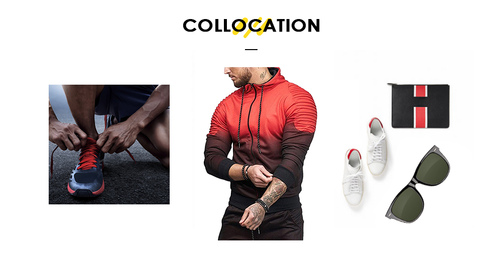 Hooded Collar Long Sleeve Gradient Color Pocket Men Sport Hoodie