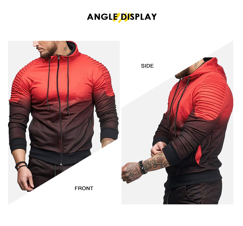 Hooded Collar Long Sleeve Gradient Color Pocket Men Sport Hoodie