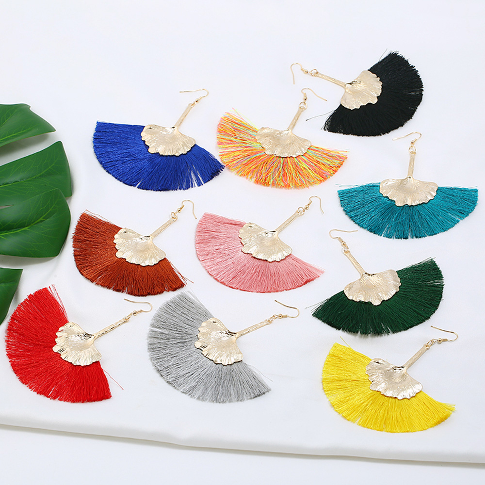 Boho Fan Shaped Fringe Alloy Hook Earrings