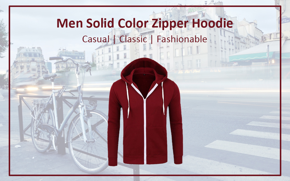 Men'S Outwear Winter Solid Color Zipper Hoodie
