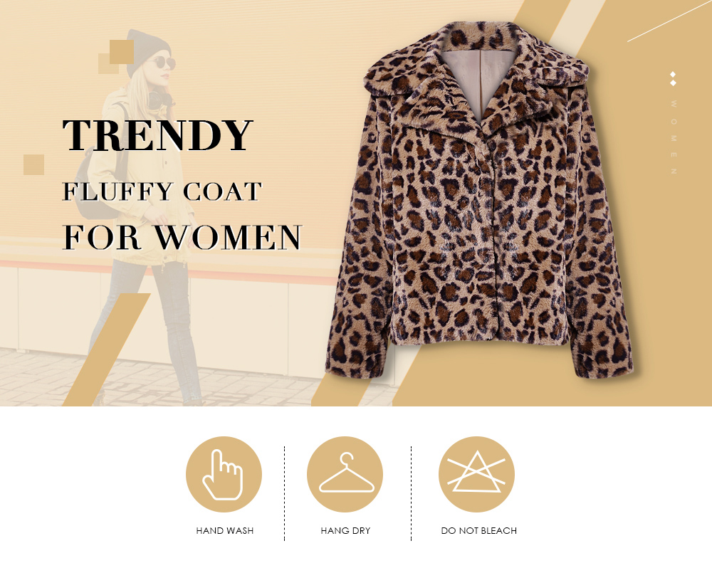 Langstar Women Leopard Print Fluffy Loose Coat Fashionable Warm Soft Nap Jacket