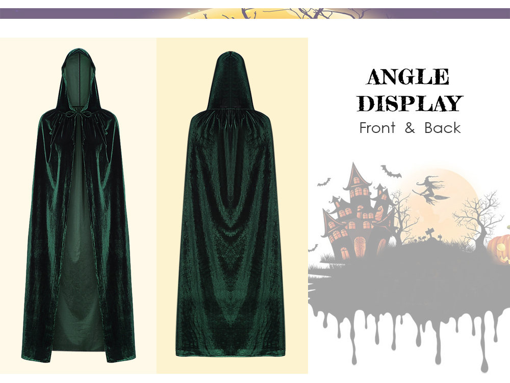 Hooded Collar Cloak Halloween Costume Solid Color Velour Cape