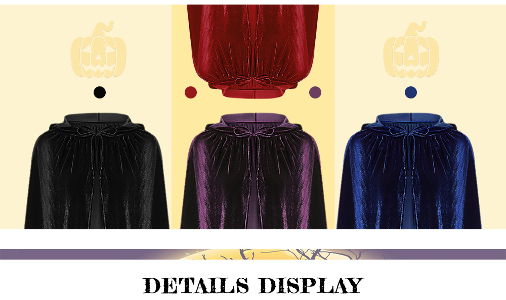 Hooded Collar Cloak Halloween Costume Solid Color Velour Cape