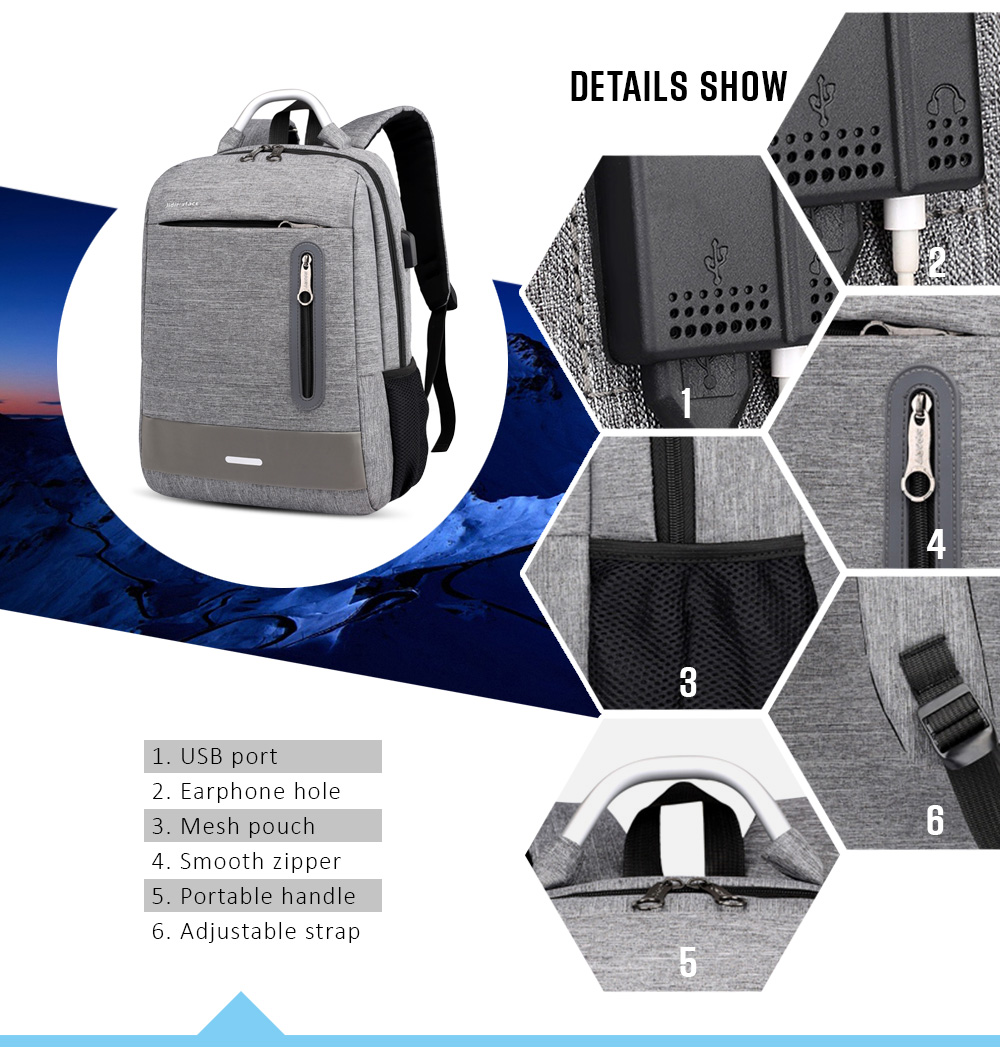 USB Charging Earphone Hole Laptop Backpack Canvas Large Capacity Men Travel Bag