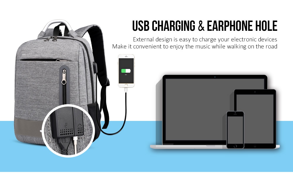 USB Charging Earphone Hole Laptop Backpack Canvas Large Capacity Men Travel Bag