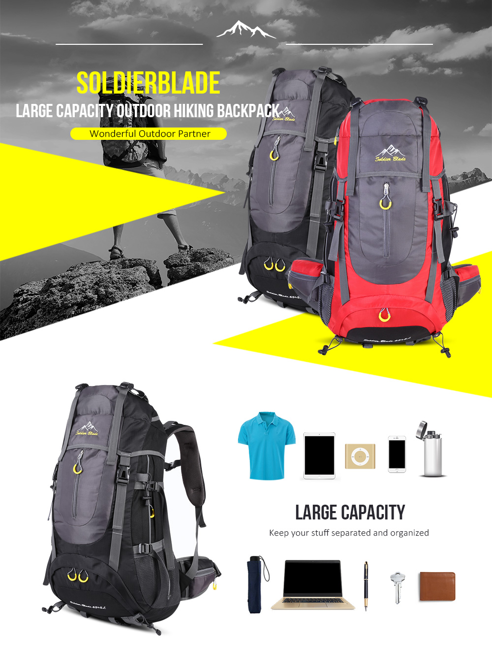 SOLDIERBLADE Large Capacity Outdoor Hiking Backpack