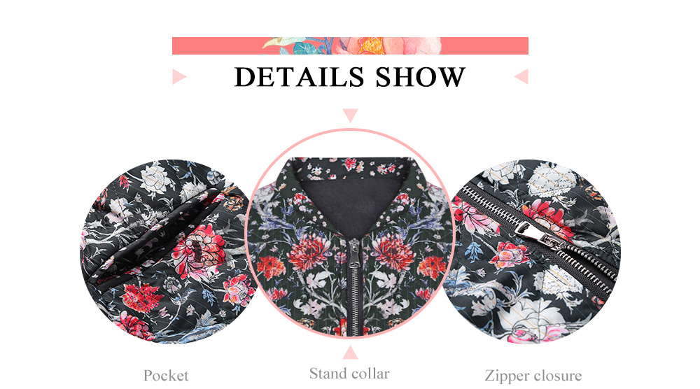 Stand Collar Long Sleeve Floral Print Short Women Jacket Coat