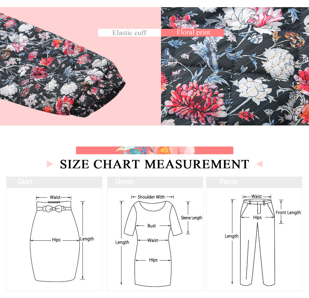 Stand Collar Long Sleeve Floral Print Short Women Jacket Coat