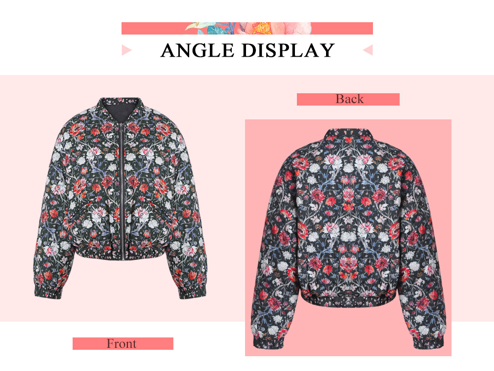 Stand Collar Long Sleeve Floral Print Short Women Jacket Coat