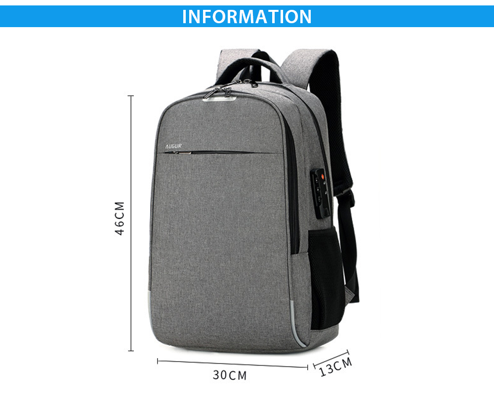 AUGUR Leisure Anti-theft Laptop Travel Backpack with USB Charging Port