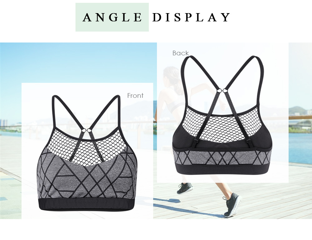 Spaghetti Strap Backless Spliced Mesh Print Crop Top Women Sports Bra