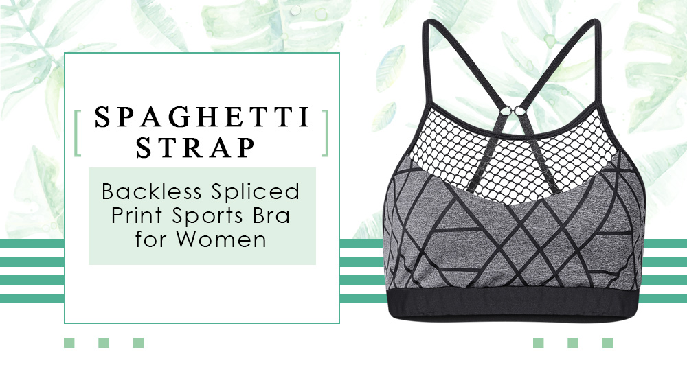 Spaghetti Strap Backless Spliced Mesh Print Crop Top Women Sports Bra