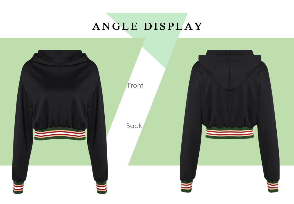 Hooded Long Sleeve Color Blocking Stripe Crop Top Women Hoodie