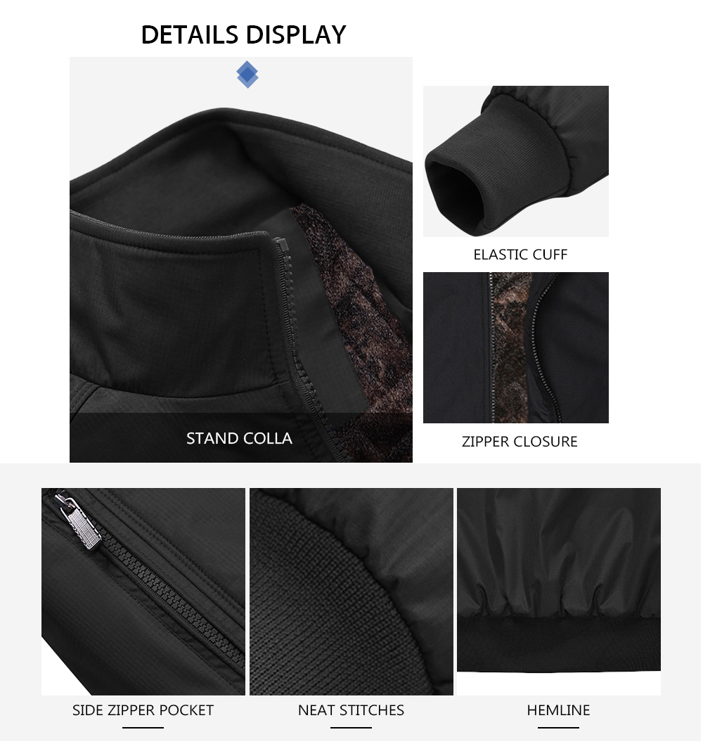 Stand Collar Long Sleeve Slim Fit Front-zipper Velvet Jacket for Men