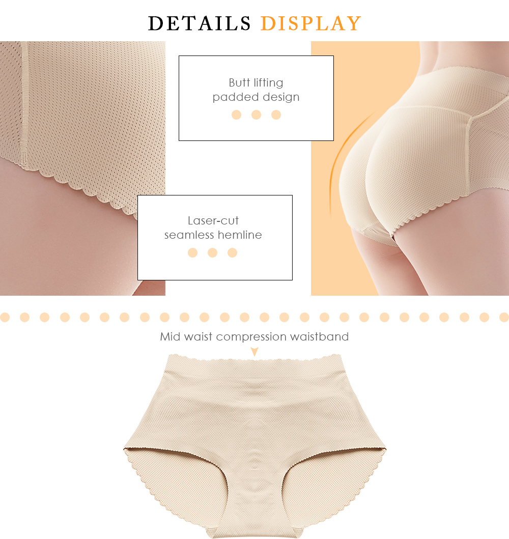 Mid Waist Solid Color Padded Seamless Women Body Shape Slimming Panties