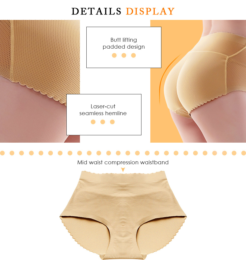 Mid Waist Solid Color Padded Seamless Women Body Shape Slimming Panties