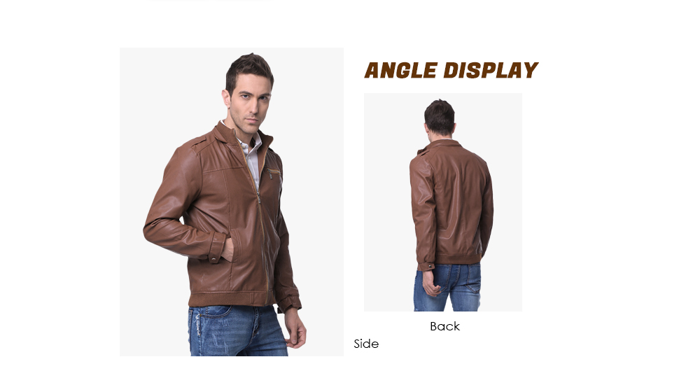 Stand Collar Long Sleeve Zipper Leather Men Jacket