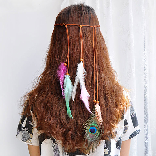 Bohemian Peacock Artificial Feather and Crystal Headband