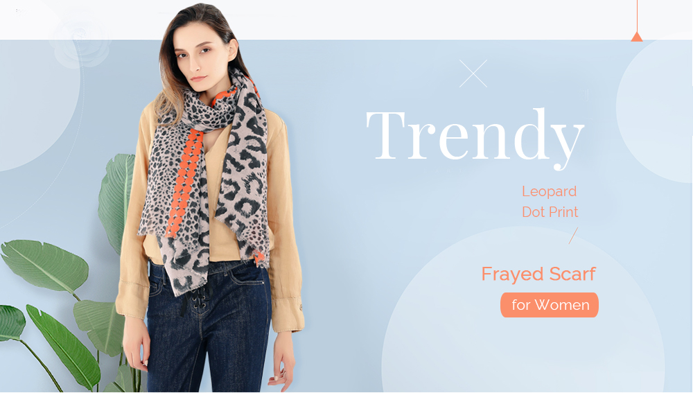Trendy Leopard Dot Print Color Blocking Frayed Shawl Women Large Scarf