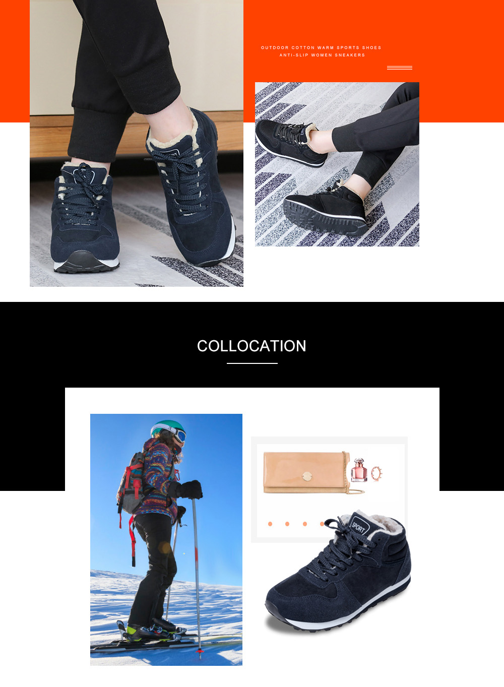 Outdoor Cotton Warm Sports Shoes Anti-slip Women Sneakers