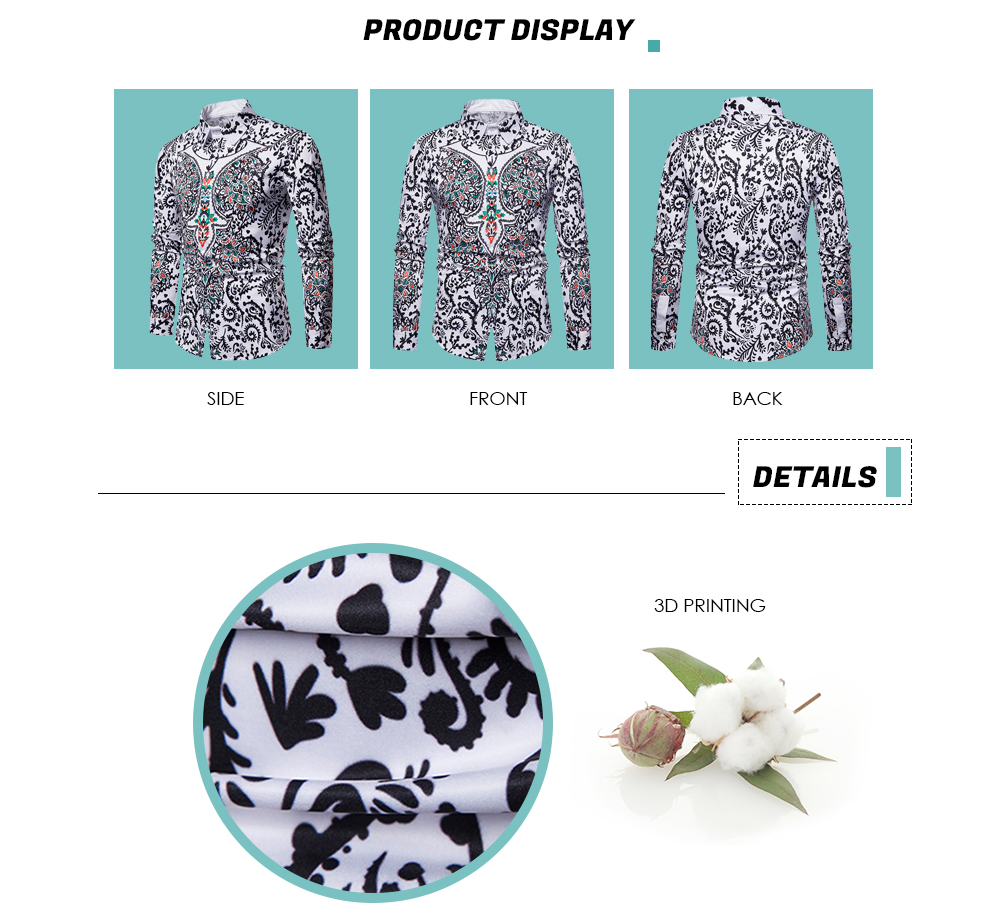 Turn-down Collar Long Sleeve 3D Printed Folk-custom Style Men Shirt