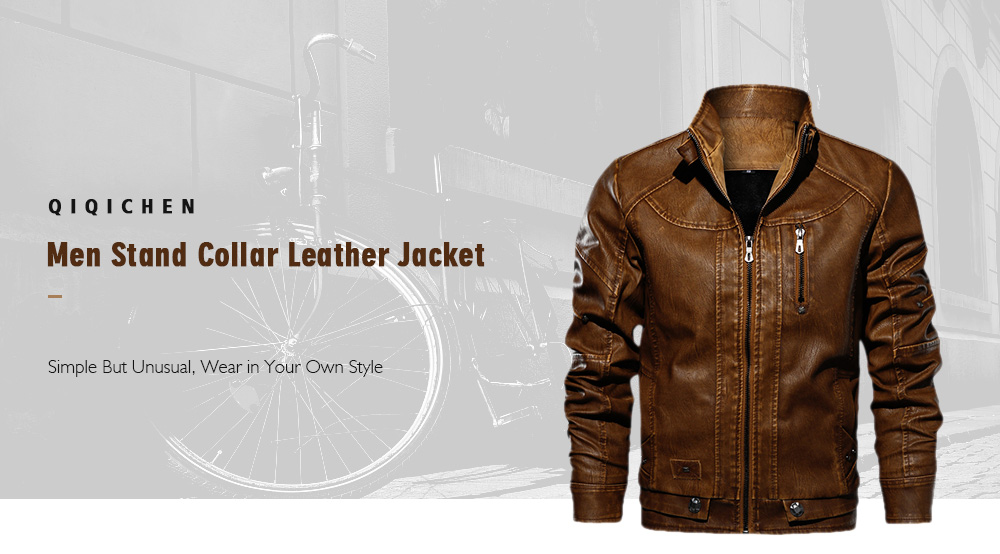 QIQICHEN Men's Locomotive Leather Plus Size Jacket