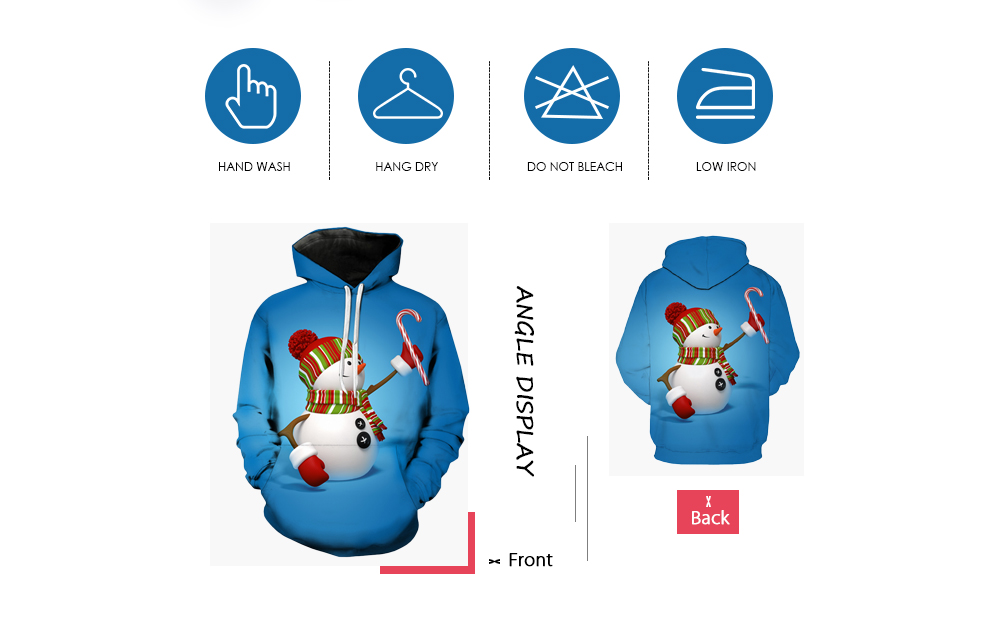Hooded Collar Christmas Snowman 3D Printing Long Sleeve Men Sweatshirt