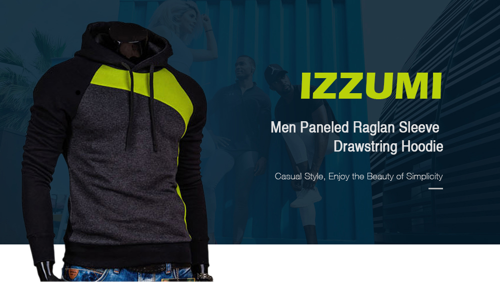 IZZUMI Paneled Raglan Sleeve Drawstring Hoodie