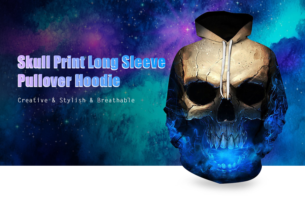 3D Effect Skull Print Pullover Hoodie