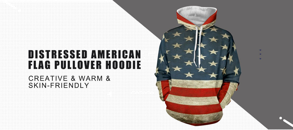 Distressed American Flag Pullover Hoodie