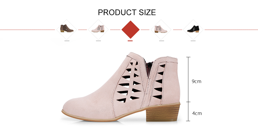 Pointed Toe Suede Hollow Thick Heel Large Size Ankle Boots for Women