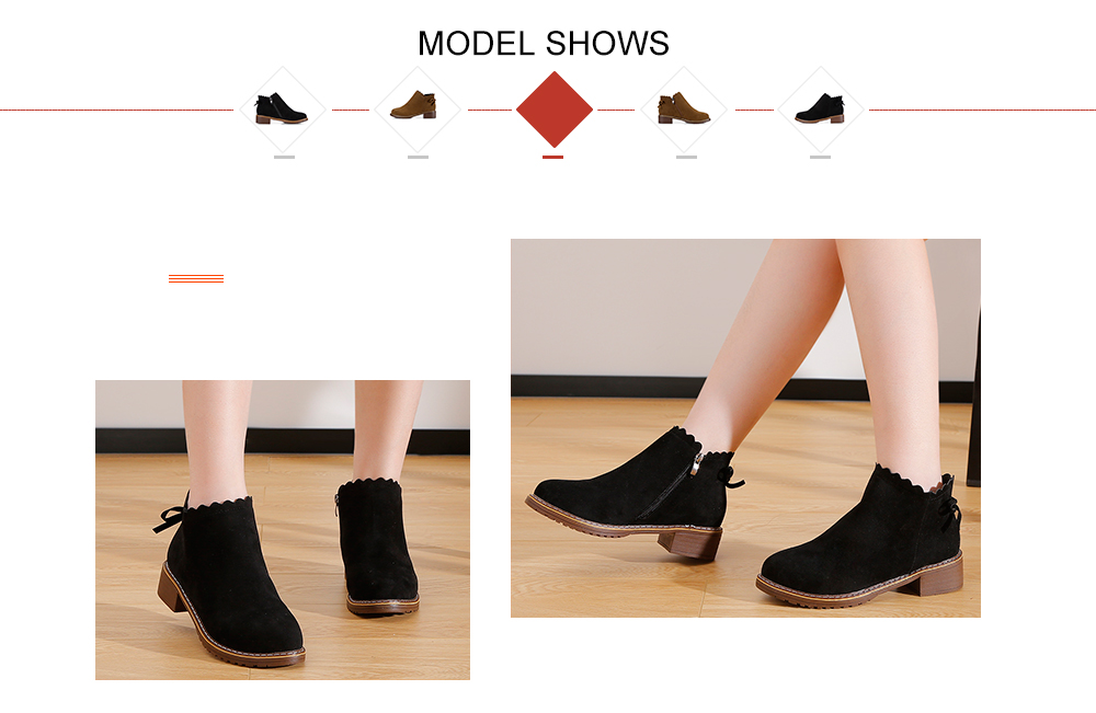 Round Toe Bow Female Low Heel Suede Shoes Women Boots