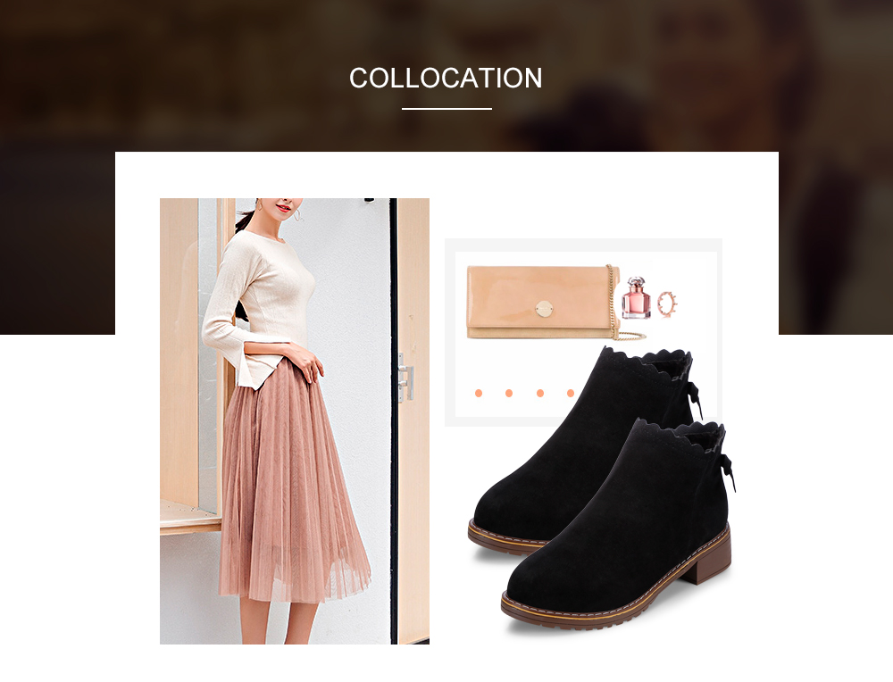 Round Toe Bow Female Low Heel Suede Shoes Women Boots