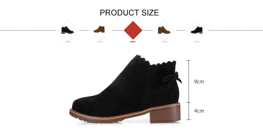 Round Toe Bow Female Low Heel Suede Shoes Women Boots