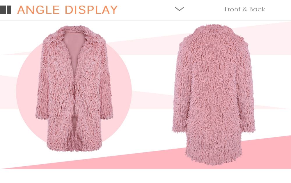 Turn-down Collar Long Sleeve Faux Fur Open Front Solid Color Women Overcoat