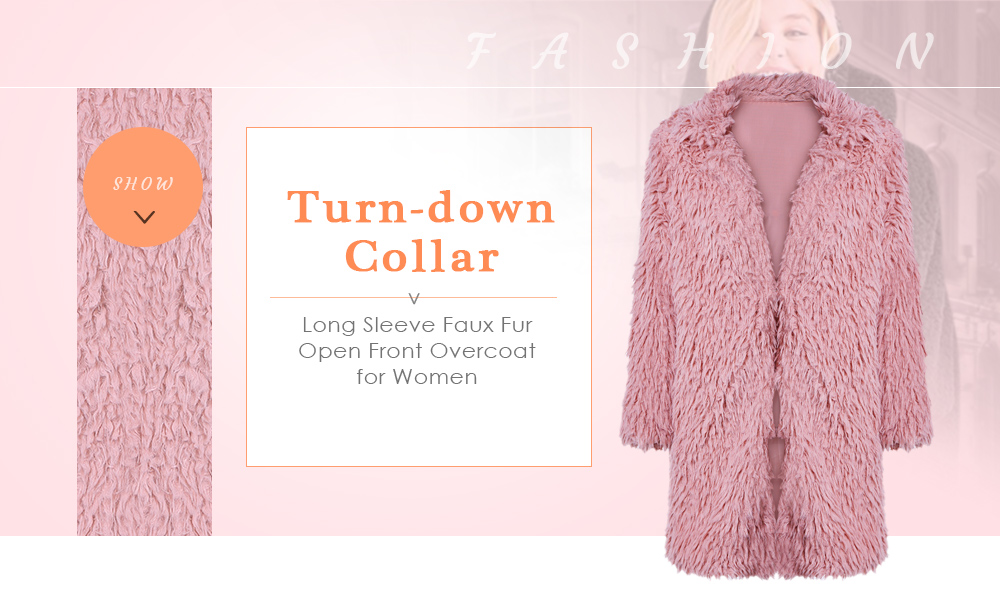 Turn-down Collar Long Sleeve Faux Fur Open Front Solid Color Women Overcoat