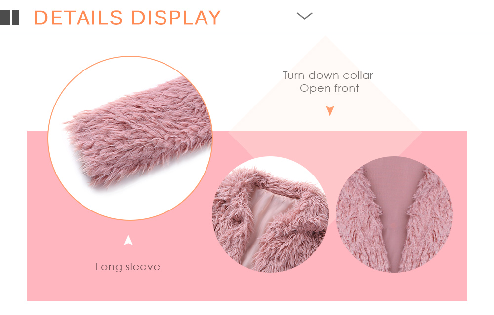 Turn-down Collar Long Sleeve Faux Fur Open Front Solid Color Women Overcoat