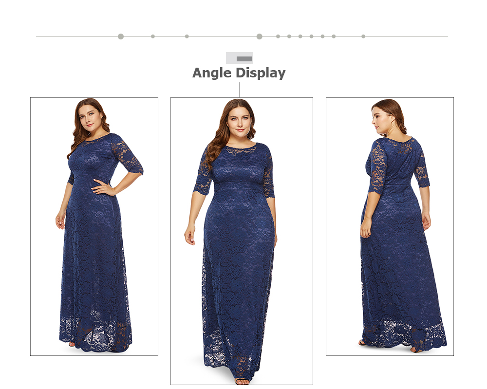 Round Neck Half Sleeve Lace Plus Size Women Maxi Dress