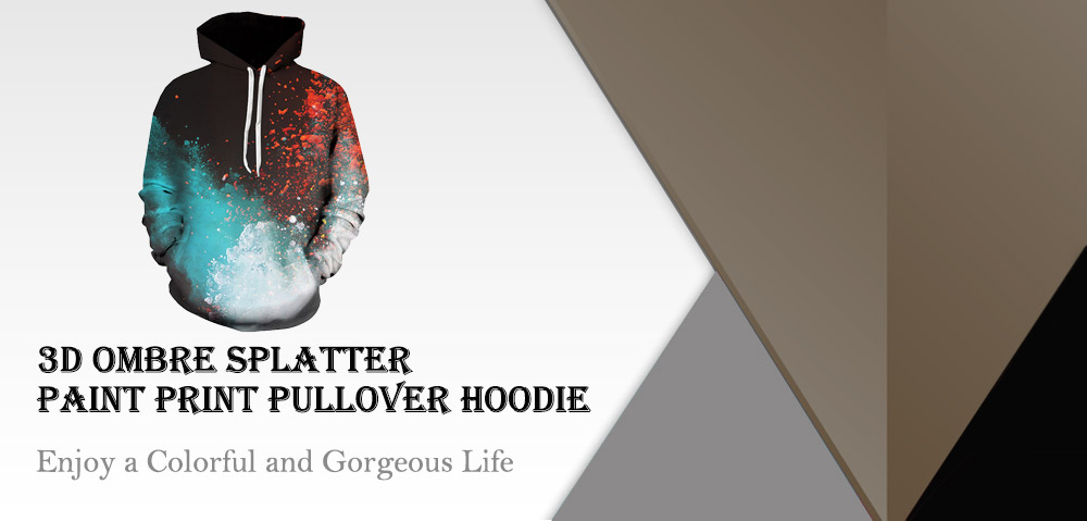 3D Ombre Splatter Paint Print Pullover Hoodie