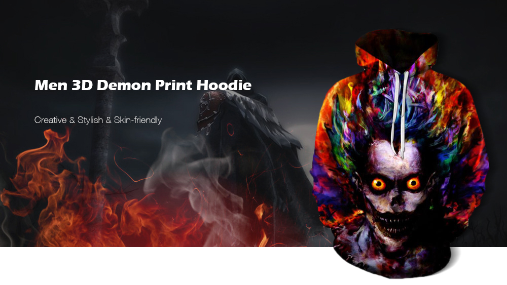Men's Casual Plus Size Black 3D Print Hoodie Demon Print Sweatshirt