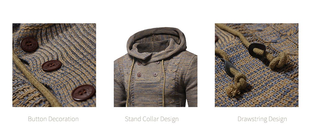 Men's Fashion Color Twist Double-breasted Hooded Slim Knit