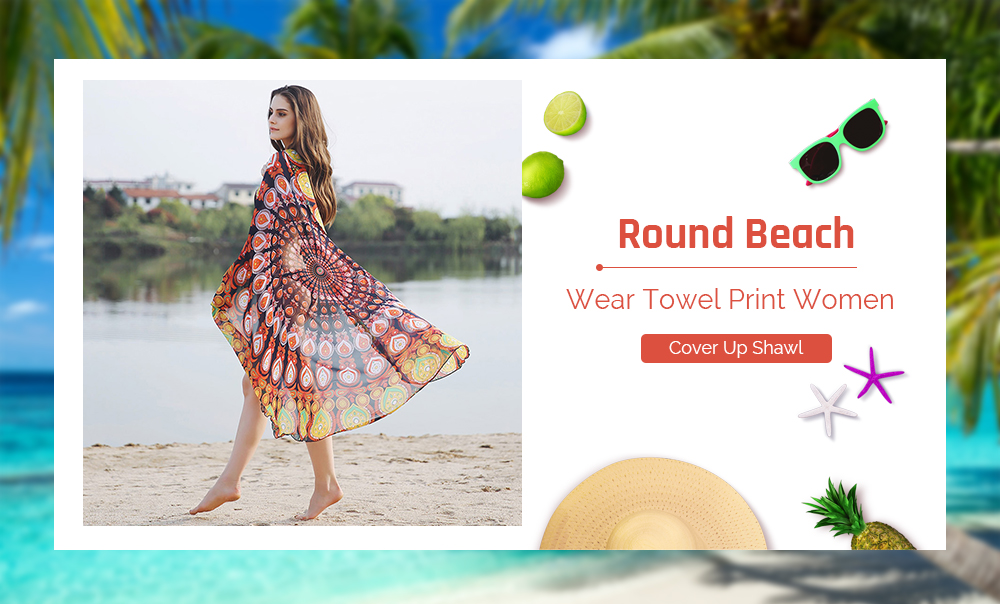 Round Beach Wear Towel Picnic Tapestry Print Mat Women Cover Up Shawl