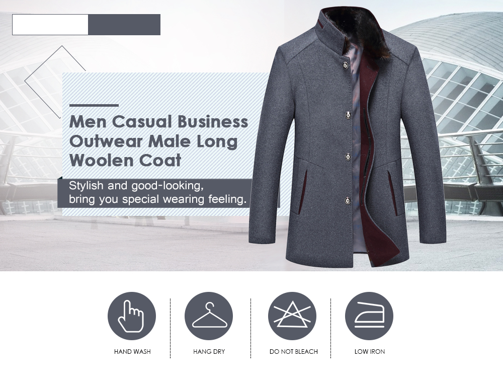 Men Casual Business Outwear Male Long Woolen Coat