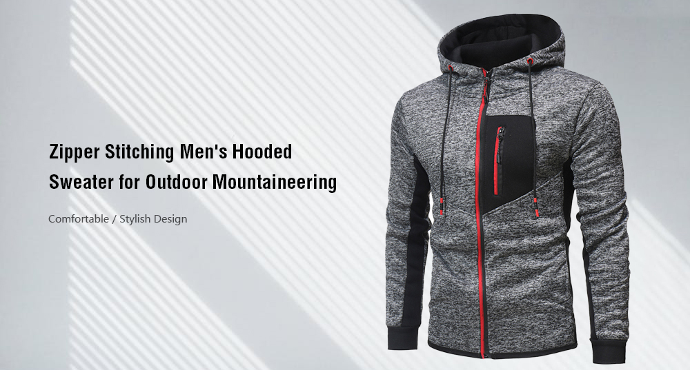 Zipper Stitching Men's Hooded Sweater for Outdoor