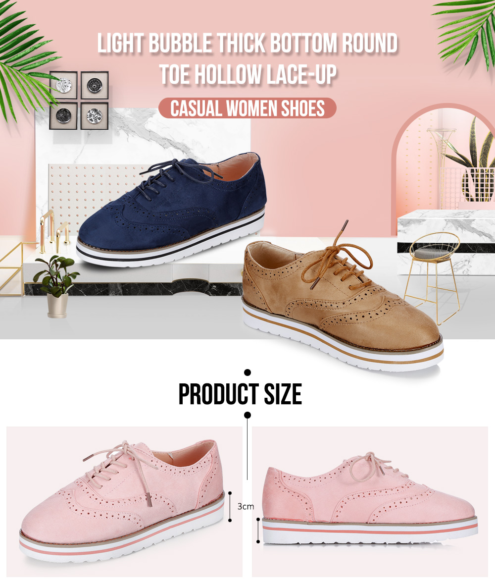 Light Bubble Thick Bottom Round Toe Hollow Lace-up Casual Women Shoes