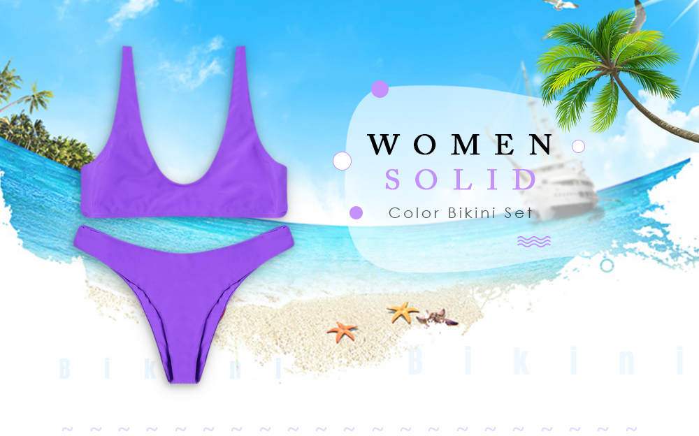 Women Solid Color Bikini Set Swimsuit Swimwear Bathing Swimming Suit